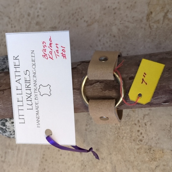 Hand Crafted Jewelry - NEW! Handmade Genuine Suede Leather Brass Karma Circle Bracelet Brass Tan #01